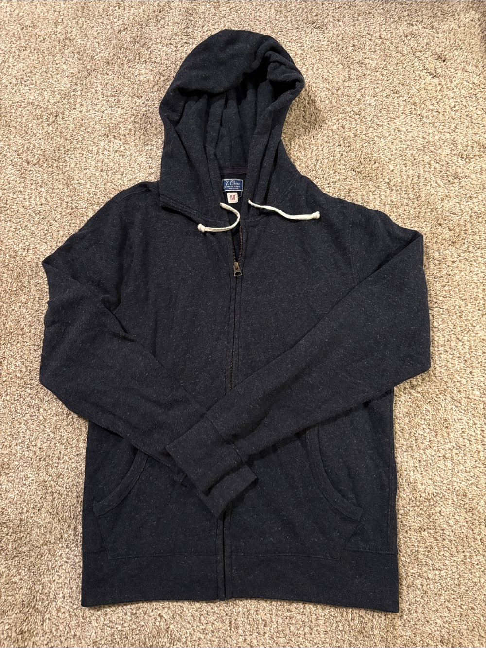 Good Used Condition J. Crew Navy Fleece Full Zip Hoodie, size Medium